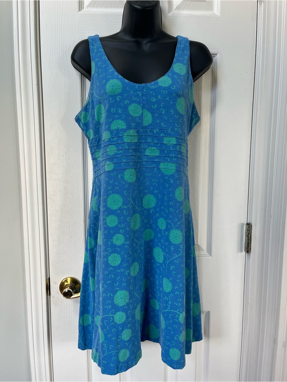 Blue & Teal Floral Scoop Neck Mini Dress